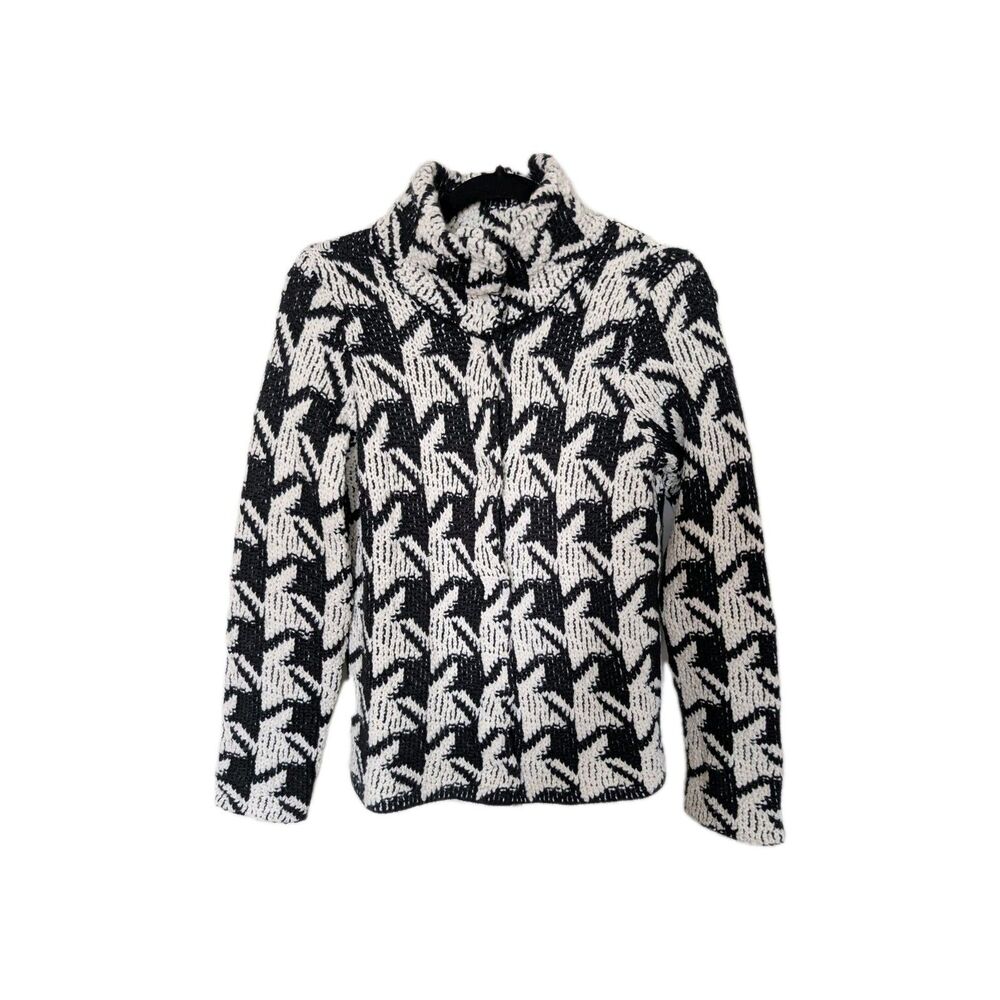 Chico's Black and White Houndstooth Sweater Cardigan S
